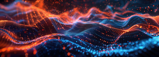 Abstract Data Stream:  A vibrant display of data streams undulates across the scene, creating a mesmerizing visual representation of digital information flow.