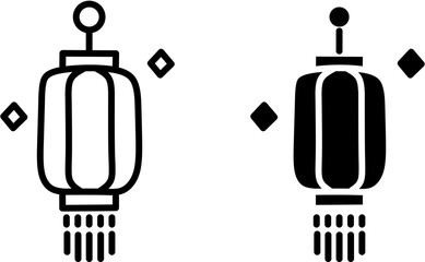 Chinese Lunar Lantern Symbol. Minimal Vector Outline Solid Glyph Sparkles