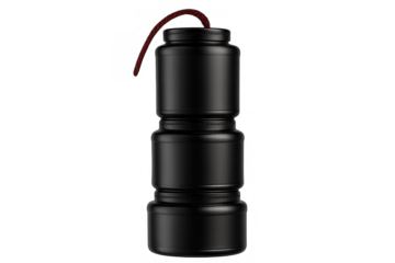 Improvised explosive device with red fuse, representing terrorism, danger, threat, and illegal activities on transparent background
