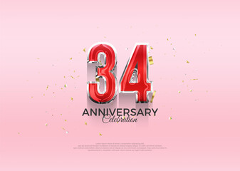34th anniversary celebration, vector 3d design with luxury and shiny gold. Premium vector background for greeting and celebration.