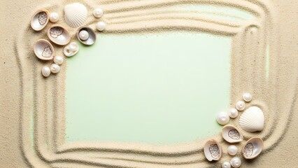 Natural Shell and Sand Frame on Mint Green
