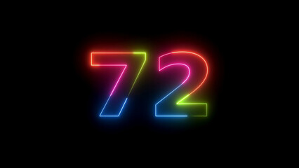 Seventy two neon glowing numbers