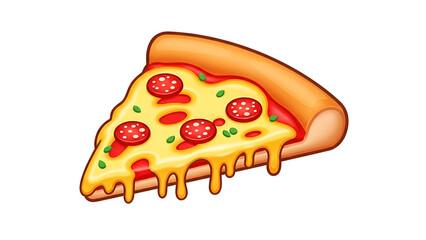 Cartoon Pepperoni Pizza Slice with Dripping Melted Cheese, Isolated on Transparent Background