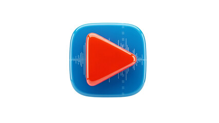 Glossy 3D Play Button Icon with Audio Waveform, Isolated on Transparent Background