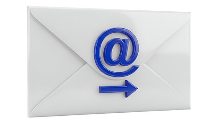 Email Envelope with Blue At Symbol and Arrow, Isolated on Transparent Background