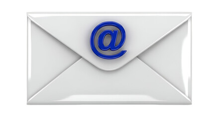White Email Envelope with Blue At Symbol Isolated on Transparent Background