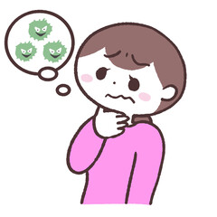 Fototapeta premium 喉がイガイガする女性のイラスト