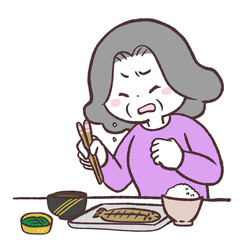 食事でむせるシニア女性のイラスト