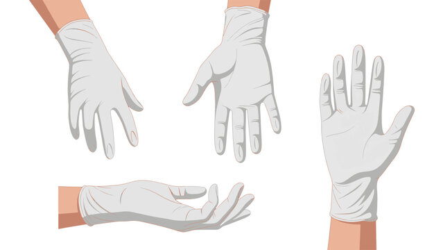 Multiple Illustrated Hands in Various Gestures Wearing White Protective Gloves for Hygiene and Safety Concepts
