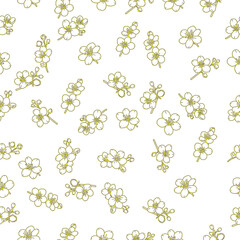 Naklejka premium Seamless pattern design tiny flower green minimal line floral motif
