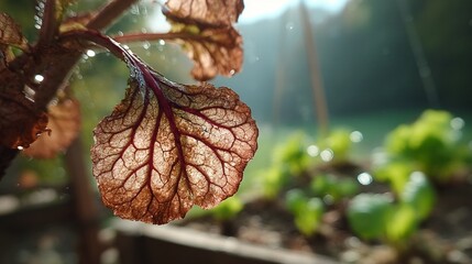 Close-up of Wilted Lettuce Leaf Turning Brown in Vibrant Green Garden