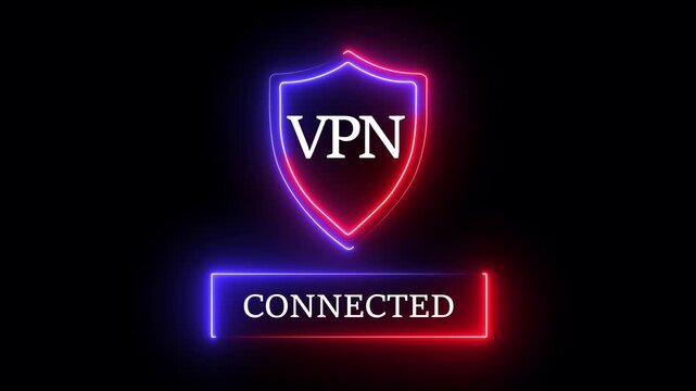 Glowing neon VPN Virtual Private network protocol concept. Motion graphics of VPN network idea.  personal networking concept.4k video animation 