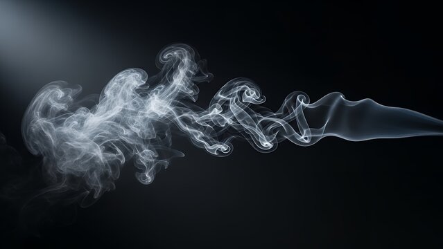 Elegant white smoke stream with swirls and wisps on a dark illuminated background, creating an abstract and dynamic pattern. - Powered by Adobe