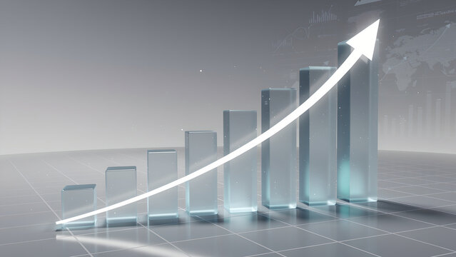 Business growth chart profit finance data success glass bar graph 3d render white arrow upward trend financial concept modern abstract corporate - Powered by Adobe