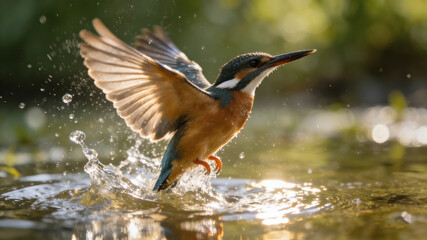 Kingfisher bursting through water, a moment of wild grace and vibrant energy