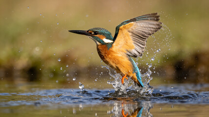 Kingfisher bursting through water, a moment of wild grace and vibrant energy