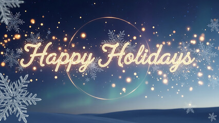 Festive Winter Celebration, Holiday Greetings, Snowy Landscape, Digital Artwork, Cheerful Atmosphere, Elevated View, Joyful Concept