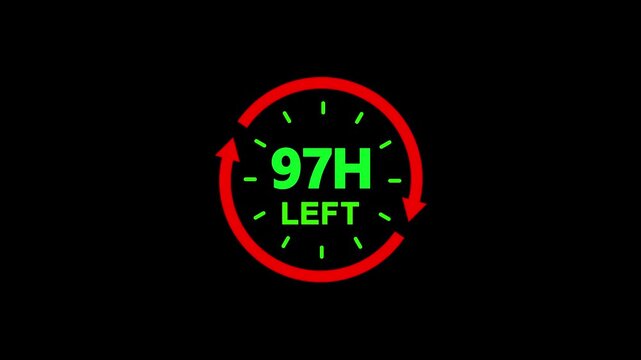 Countdown stopwatch timer showing 97 hour left with red color circle and arrows.Offer countdown timer number on dark background.