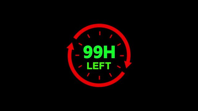 Countdown stopwatch timer showing 99 hour left with red color circle and arrows.Offer countdown timer number on dark background.