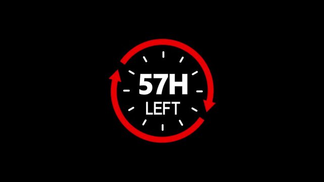 Countdown timer showing 57 hours left with circle and arrows.Offer countdown timer number on isolated background.
