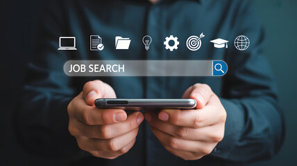 Man searching for job opportunities on smartphone