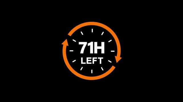 Countdown stopwatch timer showing 71 hour left with orange color circle and arrows.Offer countdown timer number on dark background.