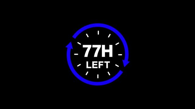 Countdown stopwatch timer showing 77 hour left with blue color circle and arrows.Offer countdown timer number on dark background.