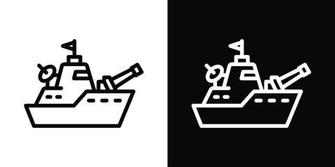 Warship Icon White And Black Background Style © Mia