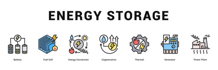 Energy Storage Modern and clean web banner illustration featuring thematic icons for visual communication