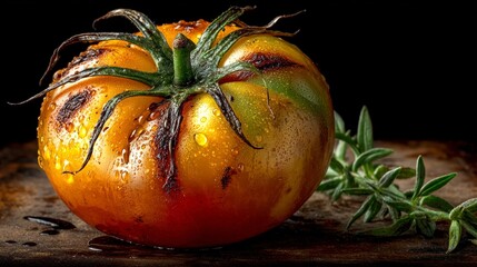 Dramatic Portrait of a Single Rotting Tomato on Dark Background