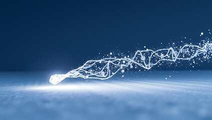  frozen comet made of faceted crystal streaking slowly across a silent snow landscape, leaving trails of glitter and soft white sparks