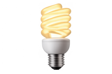 Energy saving spiral light bulb glowing brightly, representing efficiency, electricity, and sustainable power