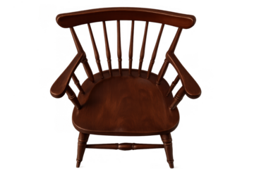 Vintage wooden windsor chair with armrests top view, classic furniture with spindle back and mahogany finish
