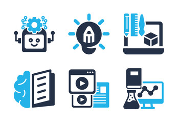 Digital Creativity and Learning icon set. Solid glyph series icons