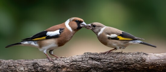 Two Birds Touching Beaks on Branch in Natural Light