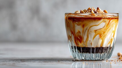 Minimalistic Composition of Single Glass Filled with Creamy Dessert