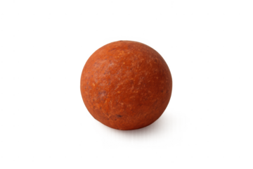 Orange boilie, a round fishing bait, on a transparent background