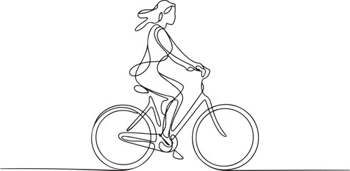 Fototapeta premium Woman riding bicycle continuous one line drawing.one line vector illustration with out background