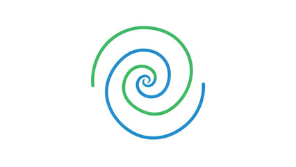 Concentric spiral graphic with blue and green lines abstract design element for science and technology concepts isolated on white background