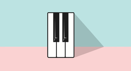 Simple flat design of piano keyboard keys on a pastel background. © A B I G A I L