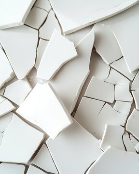 White Shattered Ceramic Shards Close-Up - Minimalist Textured Element