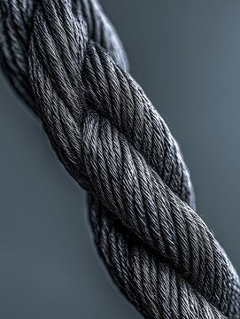 Black Braided Rope Close-Up on Gray Background - Textured Industrial Element