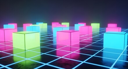 Abstract colorful cube light tunnel animation with glowing geometric shapes and depth perspective