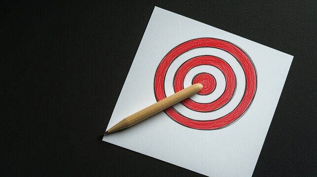 Red White Target with Pencil on Paper - Goal Achievement Concept Element