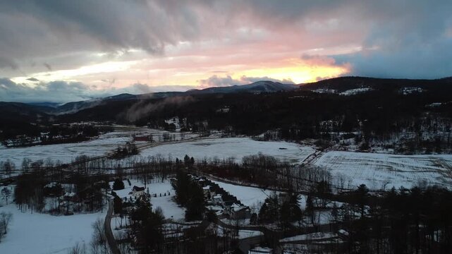 sunset in the mountains aerial from drone 