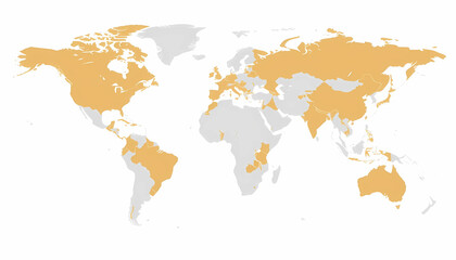 Obraz premium Global map with highlighted countries in orange color