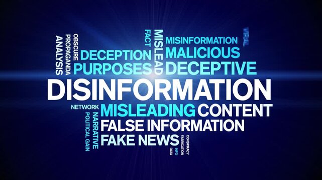 Disinformation animated word cloud-text design animation tag kinetic typography seamless loop.