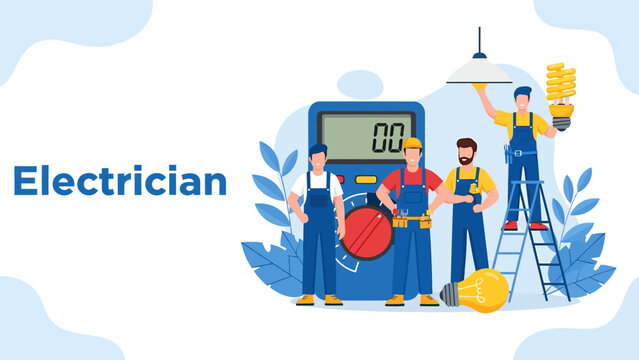 Banner landscape of electrician, vector illustration