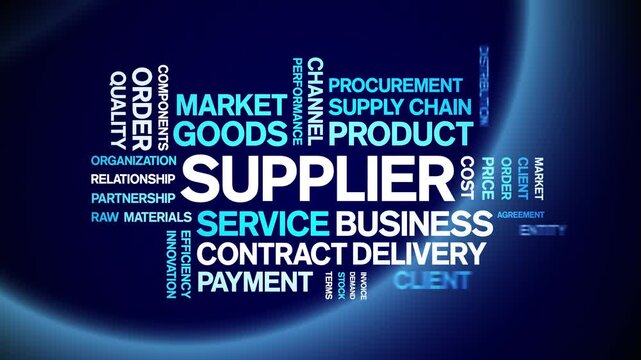 Supplier animated word cloud-text design animation tag kinetic typography seamless loop.