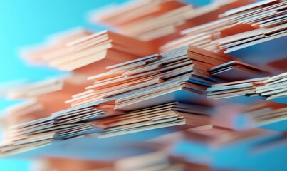 Abstract floating card stack against blue background for conceptual visualization